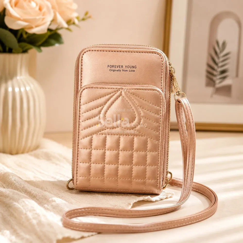 Forever Young Quilted Phone Crossbody Wallet – Champagne Gold