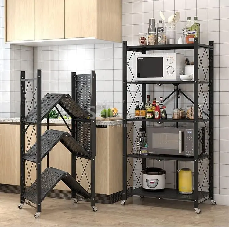 *Big Size Foldable Kitchen Rack with wheels*  🥏 *5 Tier