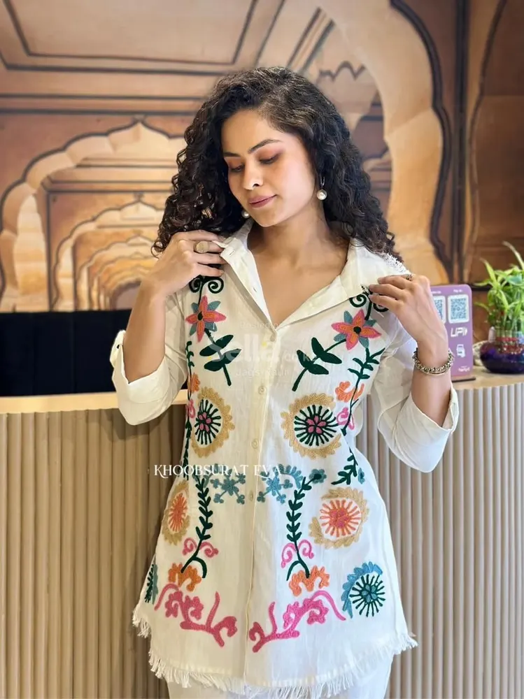 #WEAR IT LOVE IT SHARE IT#   Fabric Cotton Flax CORD-SET ( no need lining )🎉*  ==Work--Fully Embroidered 