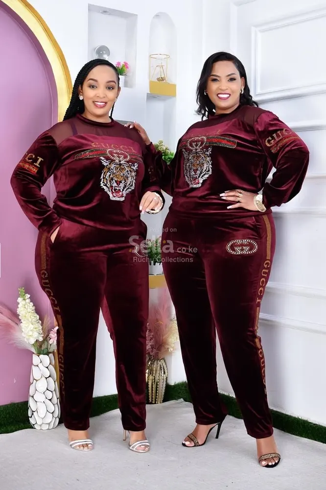 Elegant Maroon Velvet Tracksuit Set