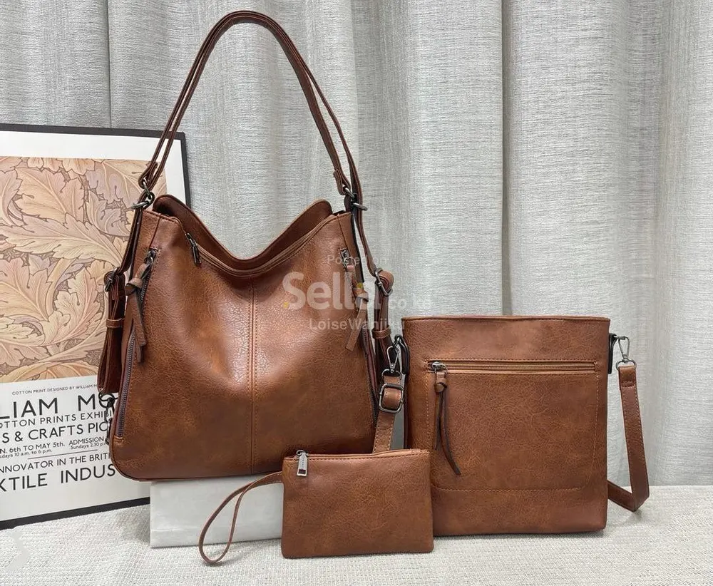 3-in-1 Women's Premium Leather Handbag Set – Shoulder Bag, Crossbody Bag & Purse