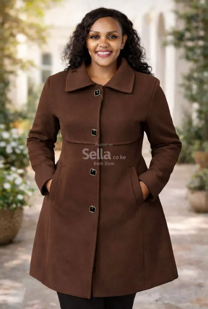 Brown Button-Front Coat - Classic Wool Blend
