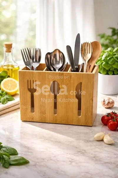 Bamboo cutlery organizer box 