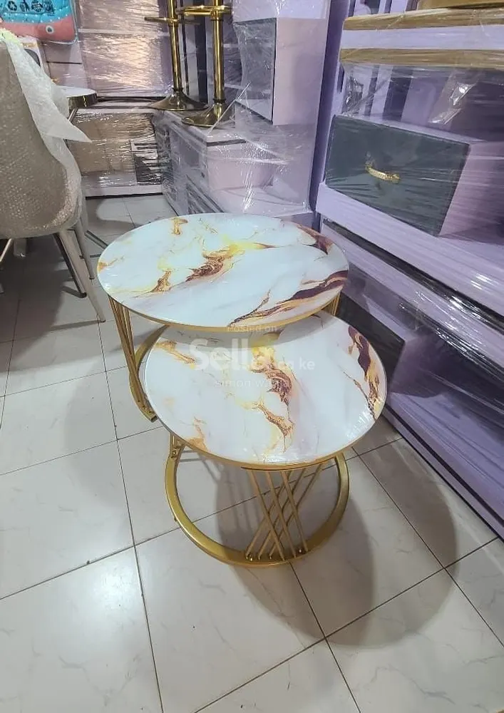 Marble nesting coffee table (glass effect) white 
