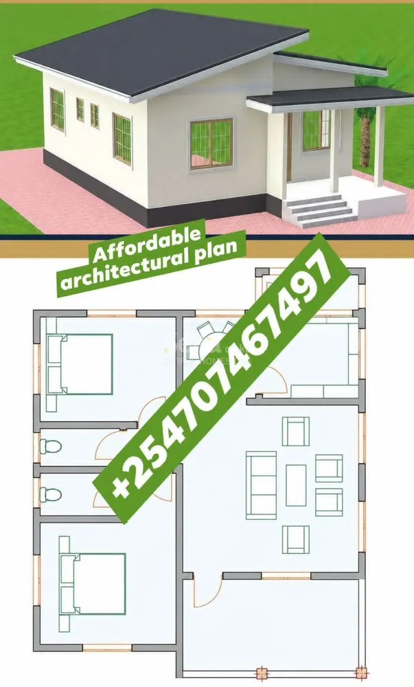 Skillion roof 🏡Two Bedroom Bungalow . master bedroom ensuite for more information WhatsApp 0707 467497  