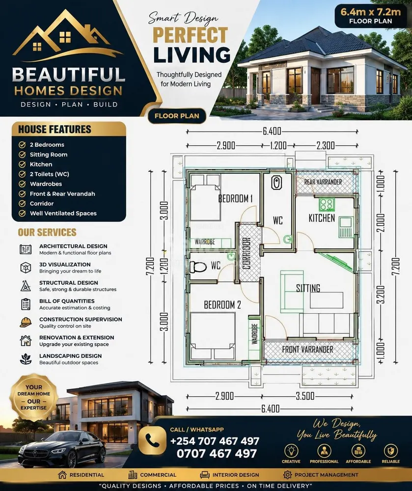 Two bedroom house plan design 