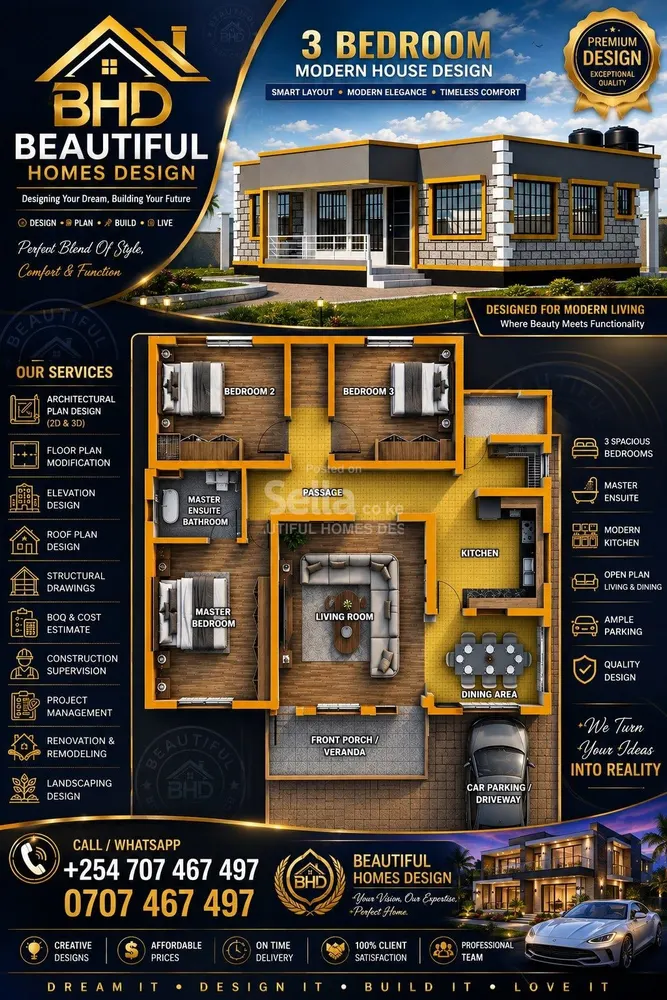 Architectural plan design for Three bedroom concept 