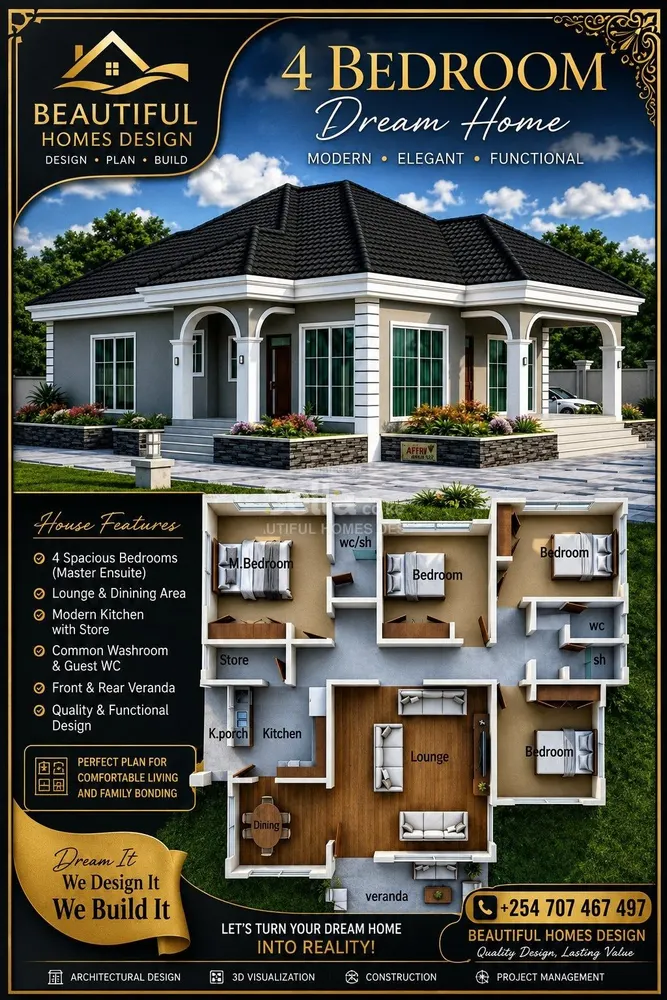 Architectural plan design for 2 , 3 and 4