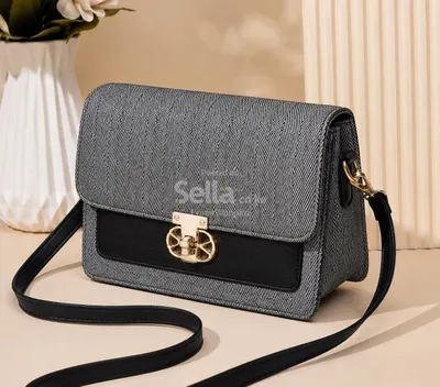 Elegant Grey & Black Crossbody Flap Handbag