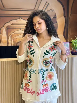 #WEAR IT LOVE IT SHARE IT#   Fabric Cotton Flax CORD-SET ( no need lining )🎉*  ==Work--Fully Embroidered 