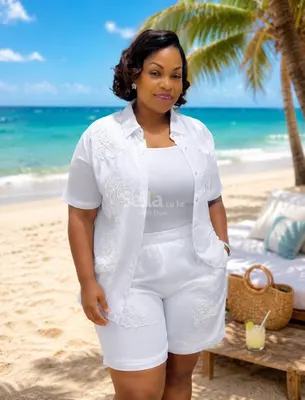 White Embroidered Beach Cardigan Shorts Set