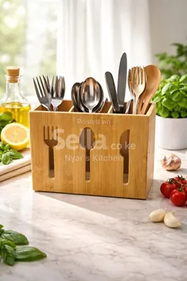 Bamboo cutlery organizer box 