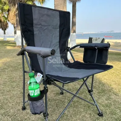 Heavy-duty folding portable camping chair colours blue green and grey