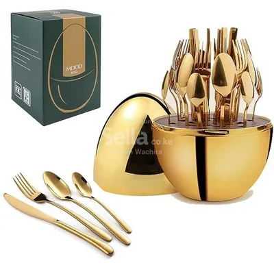 36pc Executive Egg-shaped cutlery set (gold colour)