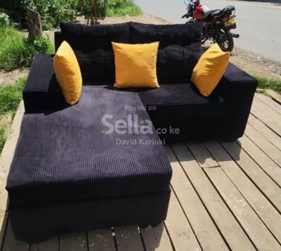 Black L-Shaped Sofa Set with Yellow Cushions - nakuru