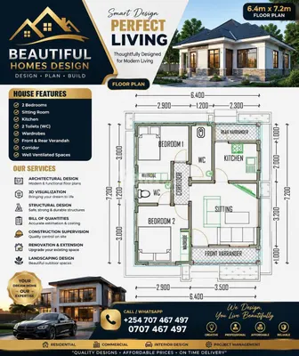 Two bedroom house plan design 