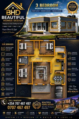 Architectural plan design for Three bedroom concept 